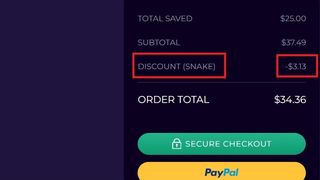 Cdkeys checkout showing use of code SNAKE to get 10% off the price