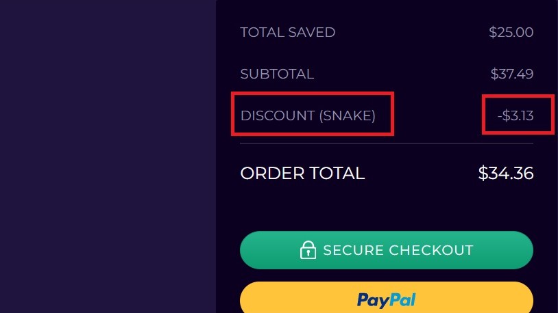 Cdkeys checkout showing use of code SNAKE to get 10% off the price