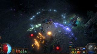 Path of Exile screenshot with a character casting skills and enemies nearby