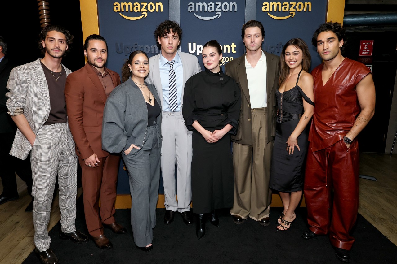 (L-R) Antonio Cipriano, Jalen Thomas Brooks, Louisa Levy, Belmont Cameli, Ella Bright, Stephen Kalyn, Mika Abdalla, and Josh Heuston attend the Amazon Upfront on May 11, 2026 in New York City.