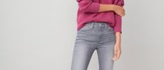 PAIGE jeans in grey with raspberry coloured jumper