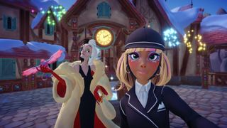 Cruella and player in Disney Dreamlight Valley Wishblossom Ranch