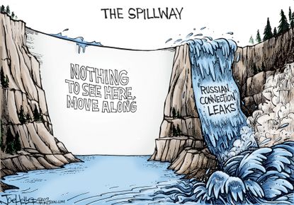 Political Cartoon U.S Flynn leaks Russia California Oroville dam spill