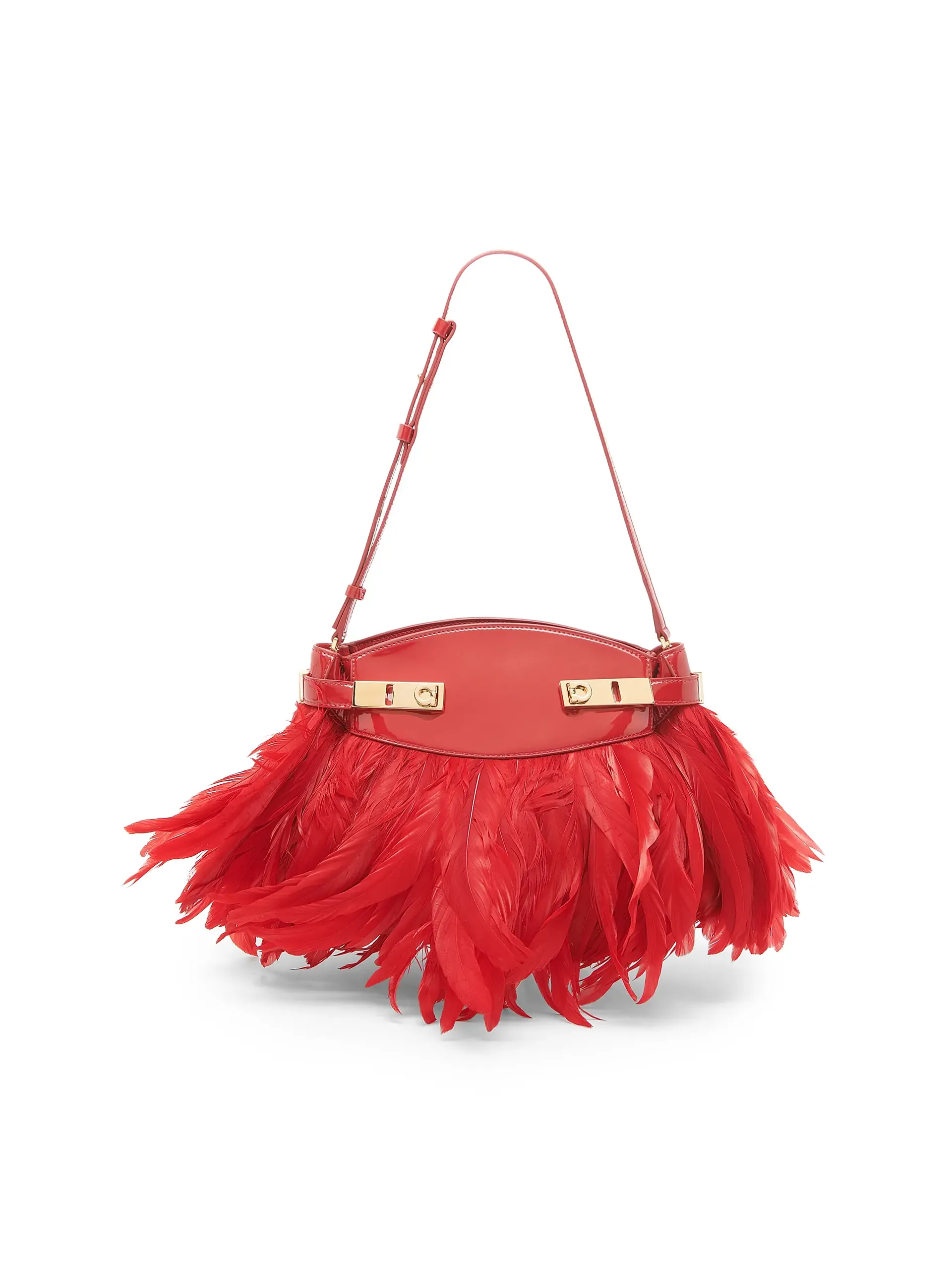 Gancini Feather-Trimmed Leather Shoulder Bag