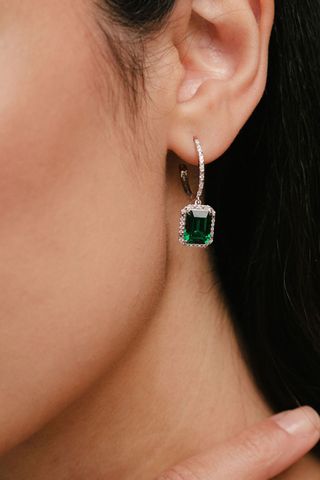 green emerald and diamond drop earrings