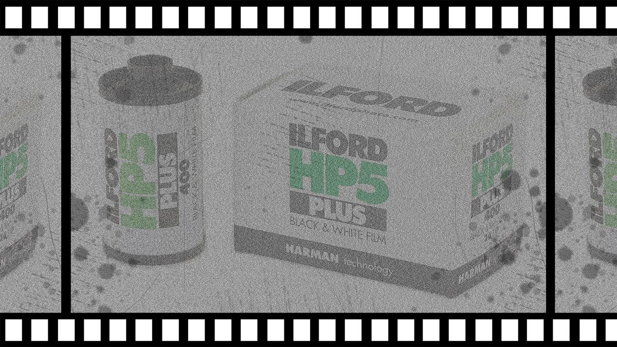 Ilford HP5 plus canister and box made to look like it&#039;s on a damaged roll of film 