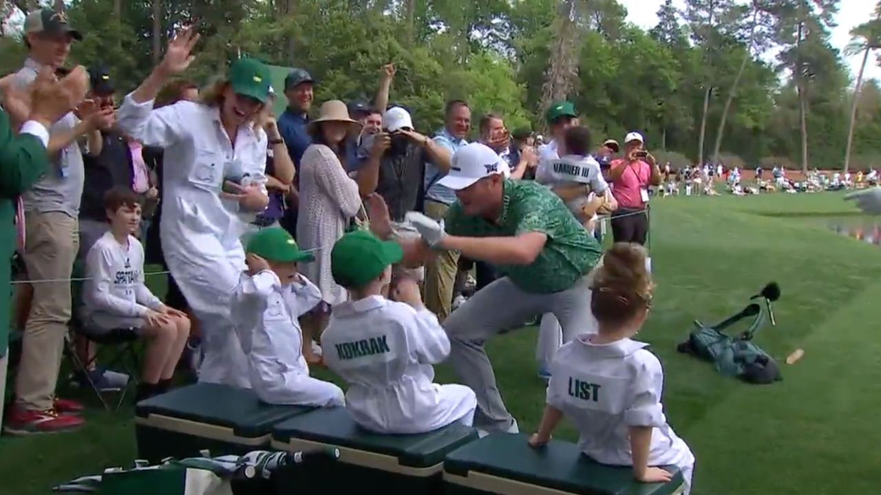 Jason Kokrak celebrates a hole-in-one