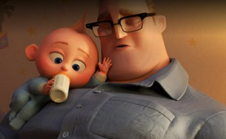 an animated baby and man