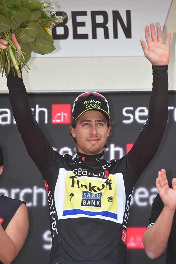 Peter Sagan (Tinkoff-Saxo) wears the black jersey as leader of the points classification