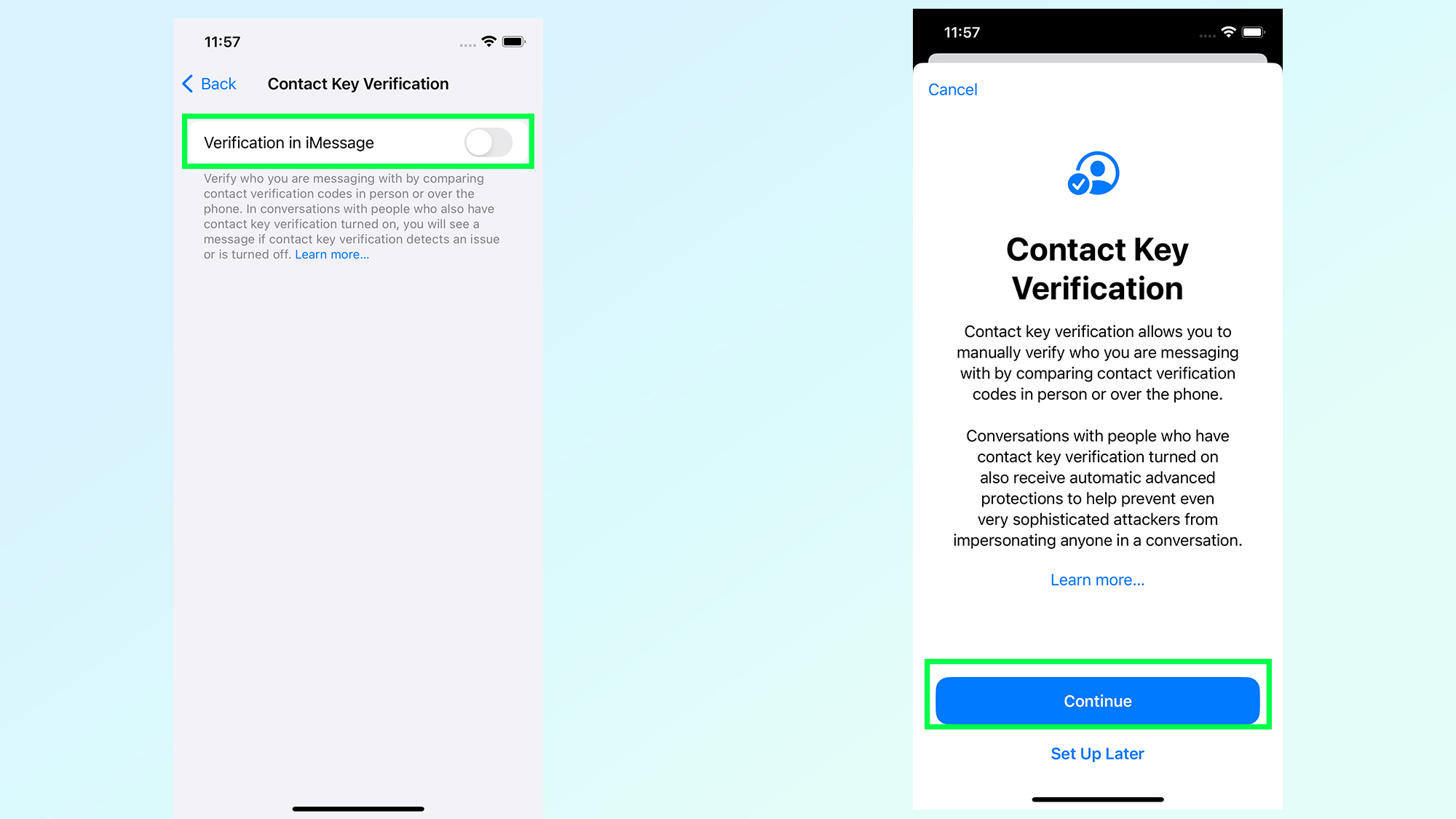 iOS 17.2 Verificación de la clave de contacto para iMessage