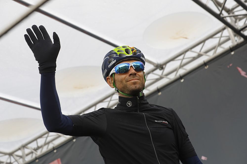 Spain's cyclist Alejandro Valverde of Movistar team gestures before the start of the 6th stage of 99th Giro d'Italia