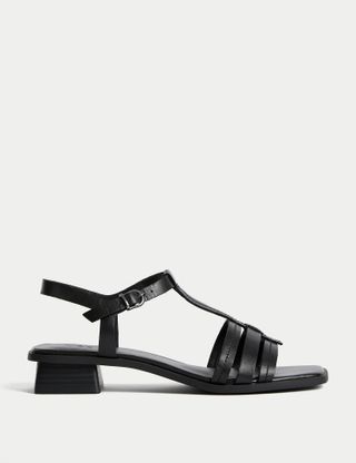 M&S Collection, Wide Fit Leather T Bar Block Heel Sandals