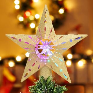 Quntis Christmas Tree Topper Star with 3D Stereoscopic Rotating Projection