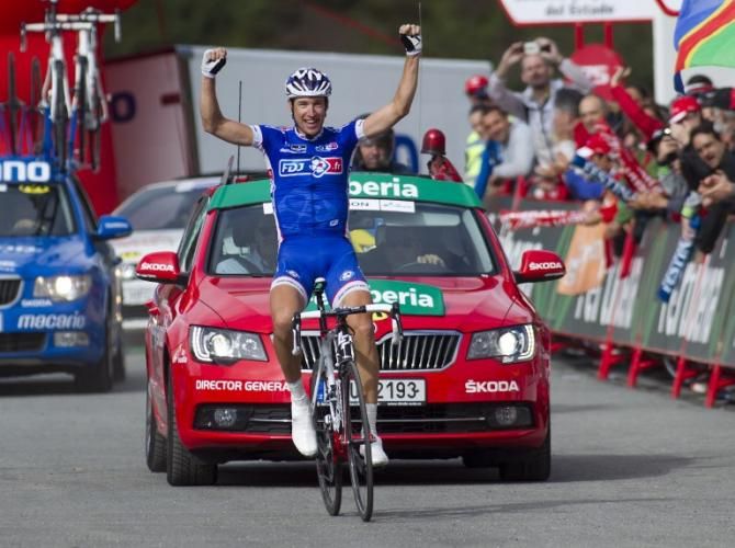 Alexandre Geniez (FDJ) soloed to victory in stage 15 at the Vuelta a Esapana, the Frenchman's first Grand Tour stage win