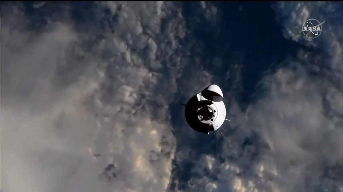 SpaceX's Dragon CRS-21 cargo spacecraft approaches the International Space Station, on Dec. 7, 2020.