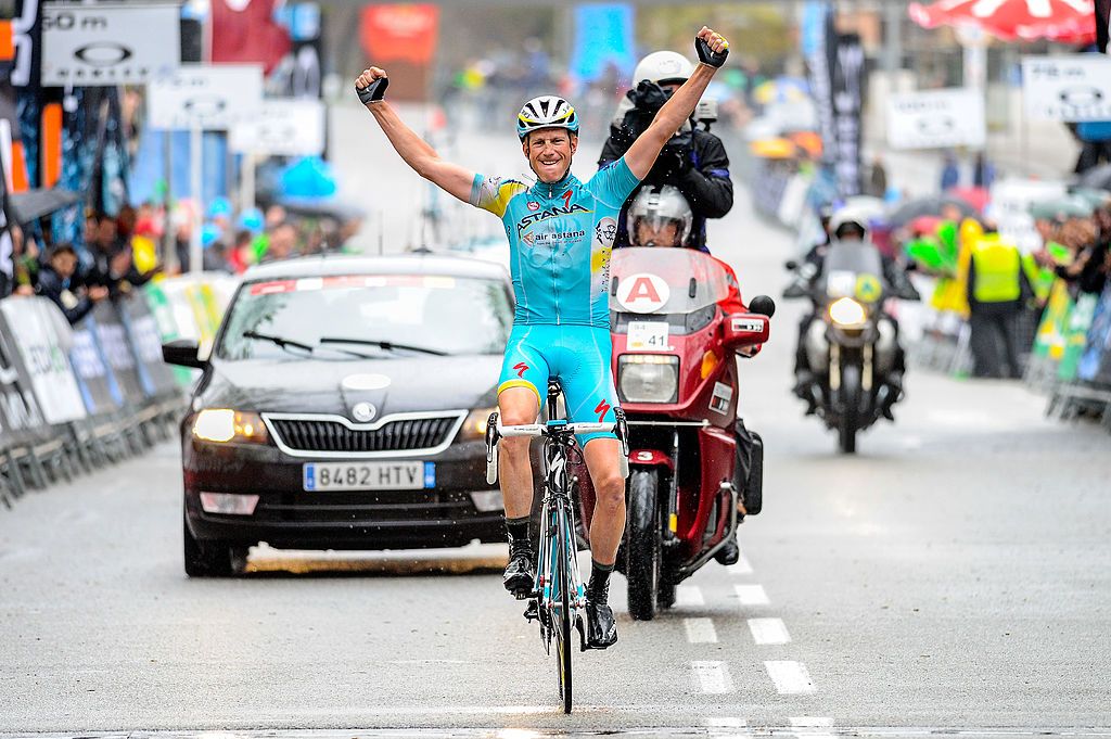 BARCELONA SPAIN MARCH 30 Lieuwe Westra of Netherlands and Astana Pro Team celebrates winning Stage Seven of the Volta a Catalunya on March 30 2014 in Barcelona Spain Photo by David Ramos VeloGetty Images