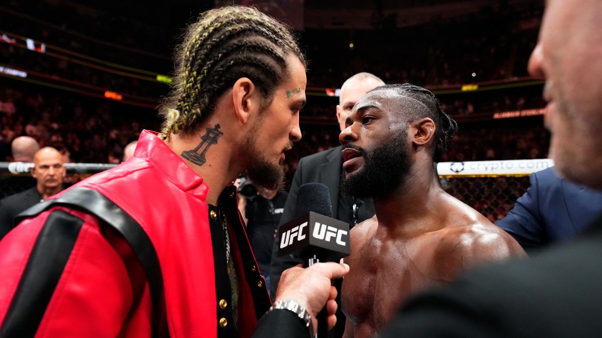 Sean O&#039;Malley and Aljamain Sterling have words after Sterling&#039;s victory over Henry Cejudo in the UFC bantamweight championship fight during the UFC 288 event at Prudential Center on May 06, 2023 in Newark, New Jersey.