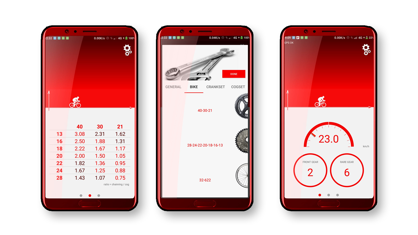 BicyCalc app screen shots showing mapping functionality
