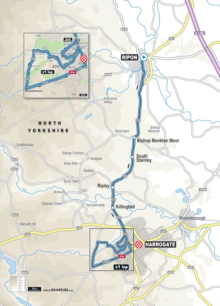 2019 UCI Road World Championships elite women/U23 men time trial map