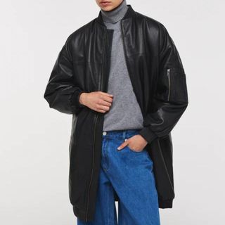 Aligne Kian Black Leather Longline Jacket