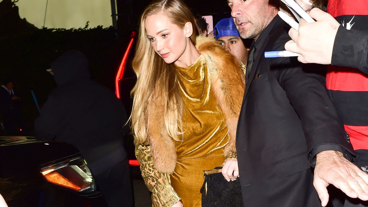 Jennifer Lawrence golden globes after party velvet dress