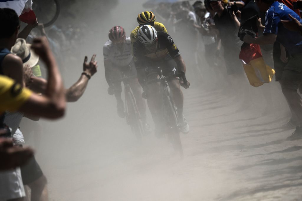 Yves Lampaert, Greg Van Avermaet and John Degenkolb got away on the Camphin-en-Pevele secteur