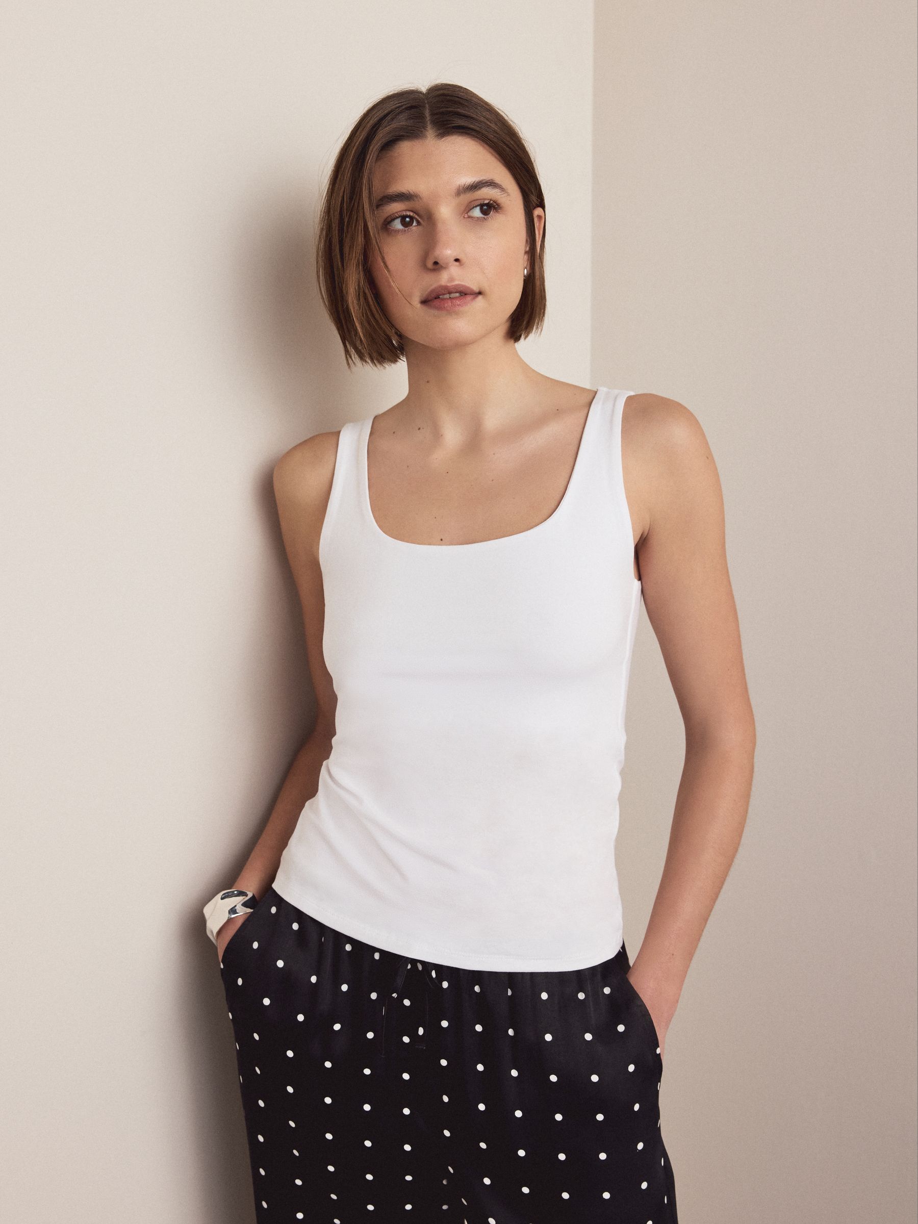 White Square Neck Vest - Size X-Small