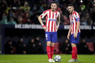 Saul Niguez and Koke at Atletico Madrid during a game against Barcelona in December 2019.