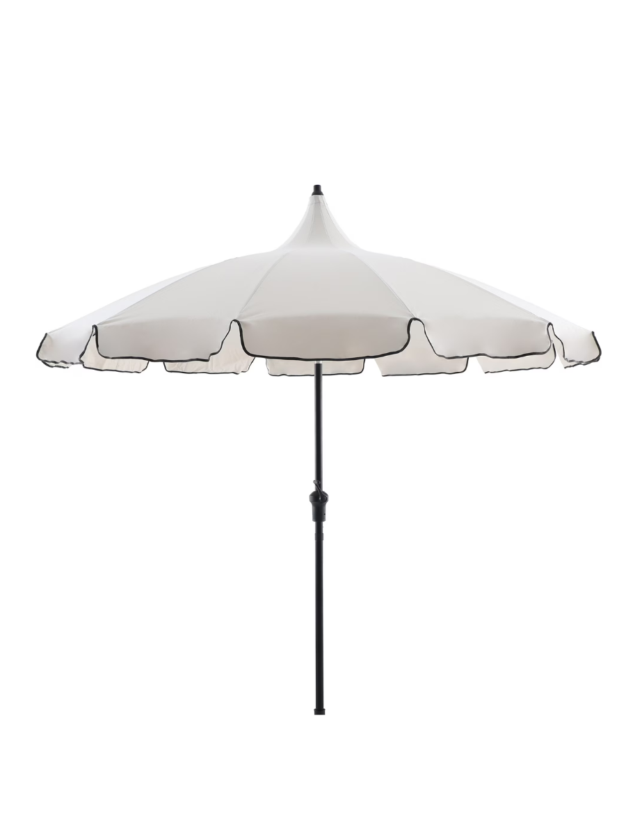 My Texas House 9ft Outdoor Round Market Patio Umbrella With Off-White Canopy and Black Trim
