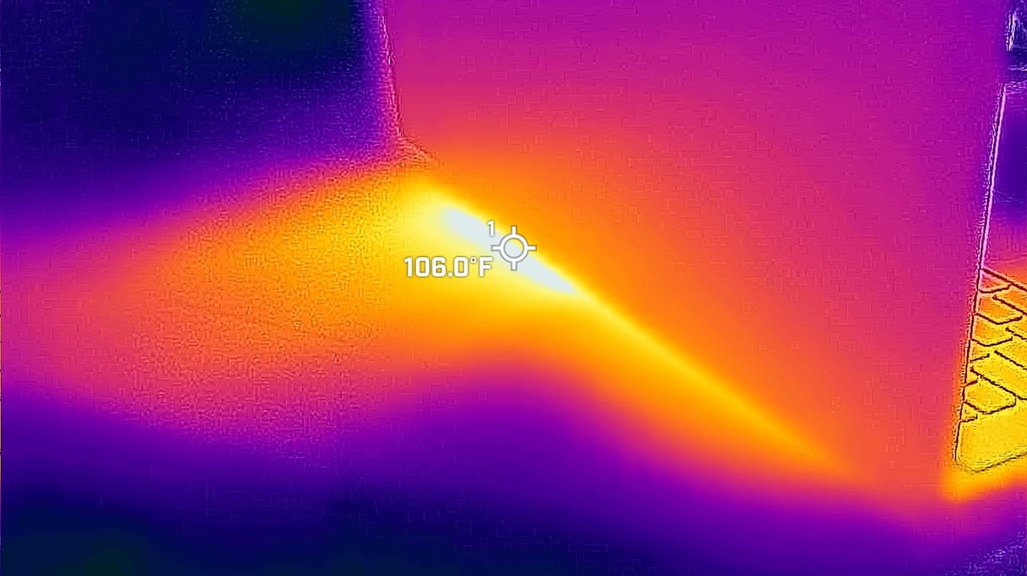 Picture taken with a thermal camera focusing on the Acer Swift 14 AI's back vents