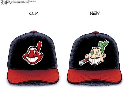 Editorial cartoon U.S. Cleveland Indians Chief Wahoo logo change baseball sports