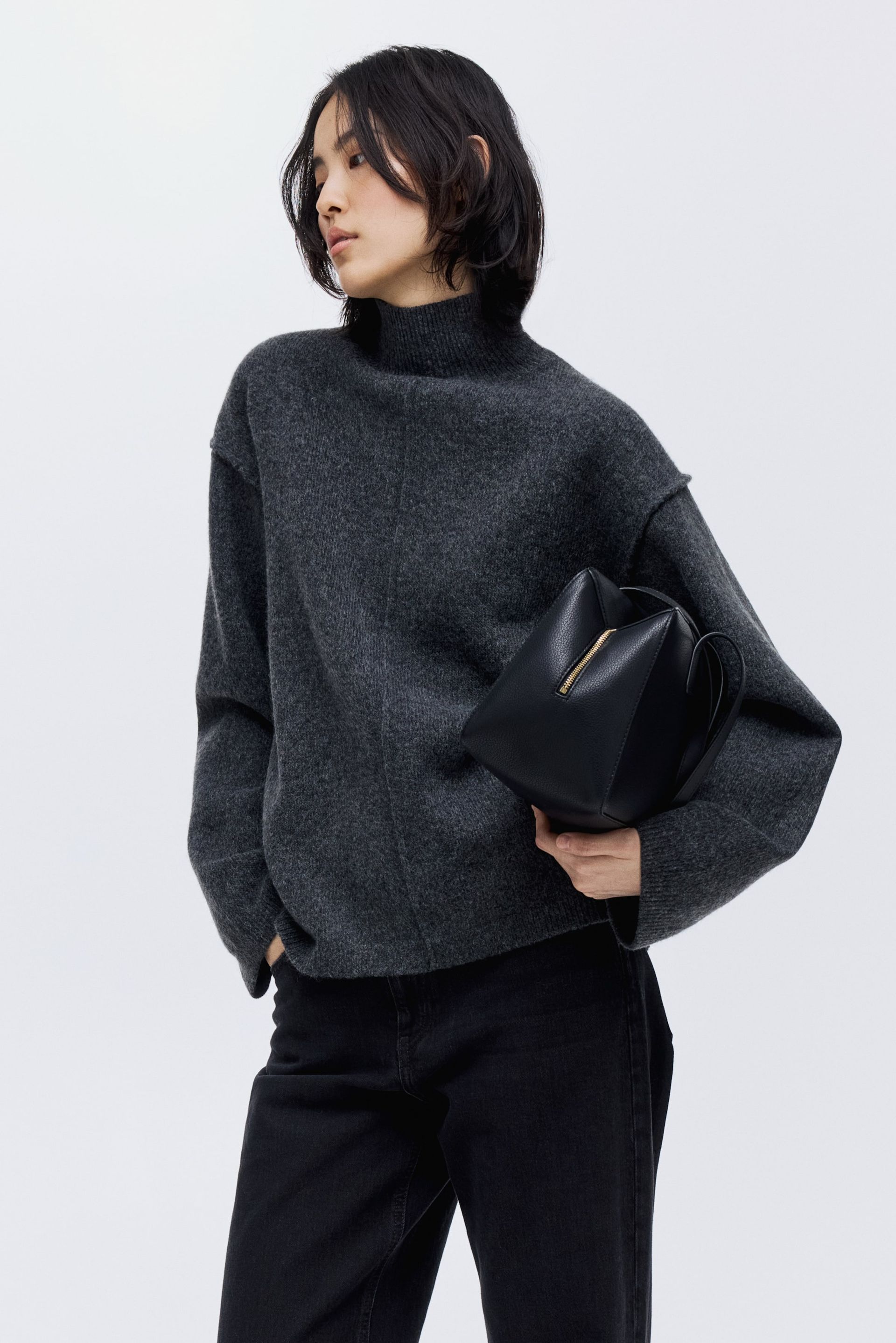 Seam-Detail Mock Turtleneck Sweater - Cream