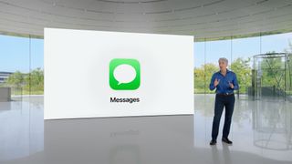 An image of a presentation on iOS 17 messages at WWDC 2023.