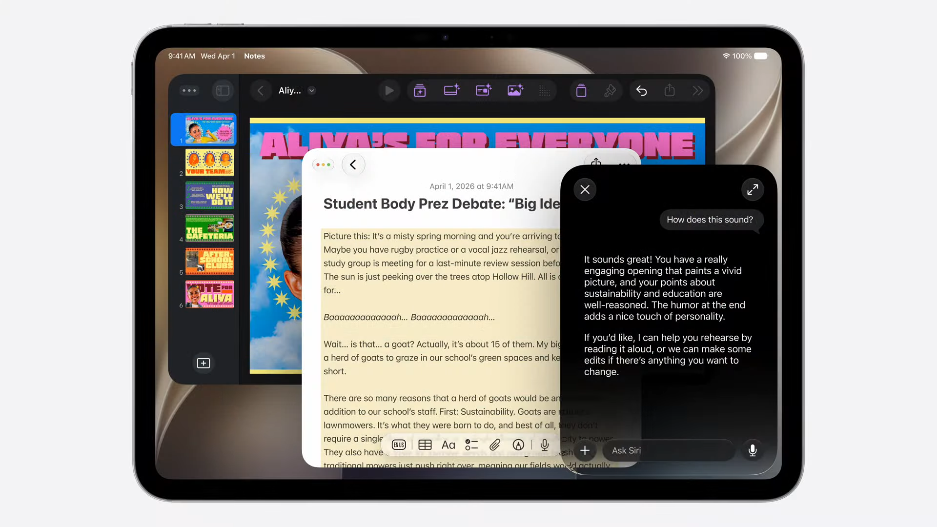 Siri proofreading on iPad