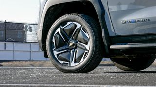 2025 Chevrolet Silverado EV wheels closeup.