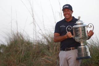 Mickelson holds the Wannamaker Trophy