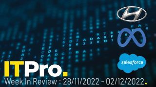 A thumbnail for the IT Pro News in Review video showing the Hyundai, Meta, and Salesforce logos displayed on a blue digital background
