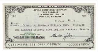 Check signed by Steve Jobs in 1976