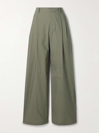 Pleated Cotton-Blend Shell Wide-Leg Pants