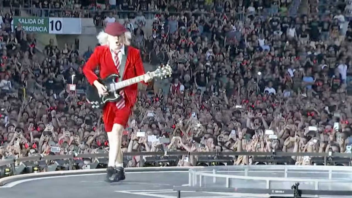 Angus Young onstage in Seville