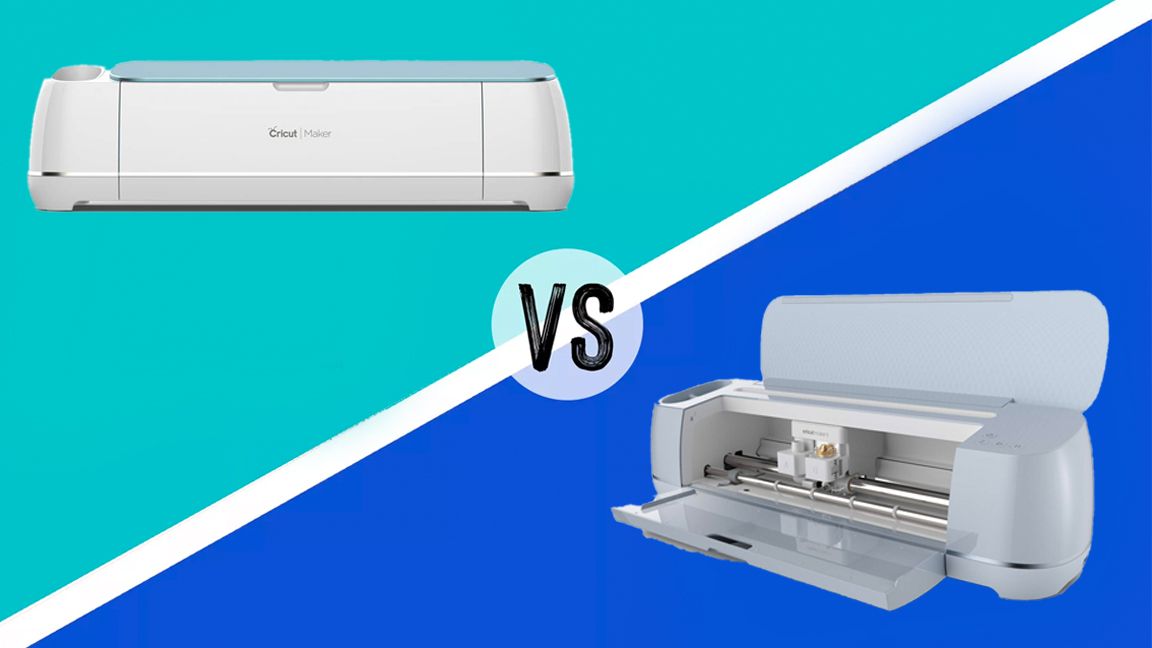 Cricut Maker vs Cricut Maker 3; two craft machines on a coloured background