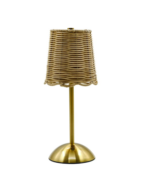 Cordless Indoor Rattan and Gold Colored Table Lamp 