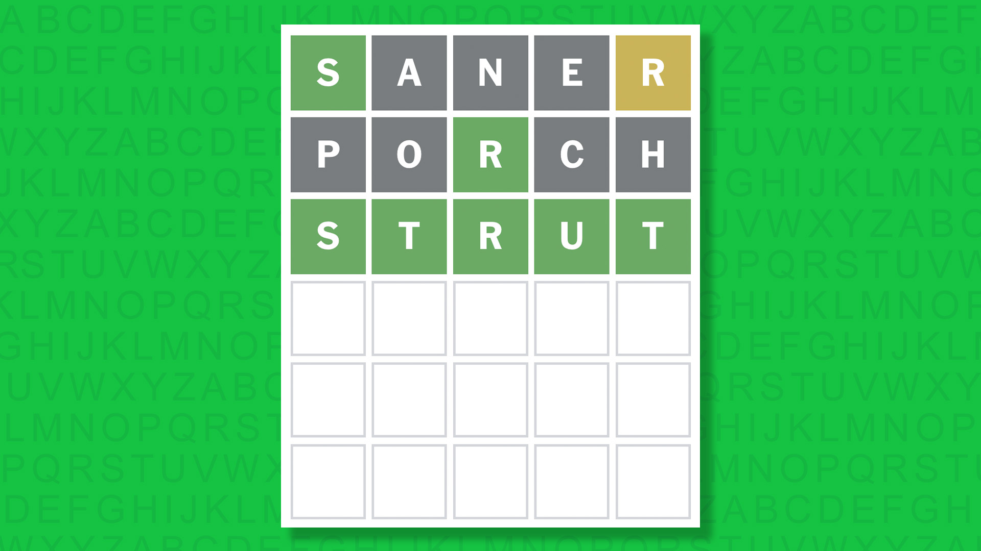 NYT Wordle answer for game 1681 on a green background