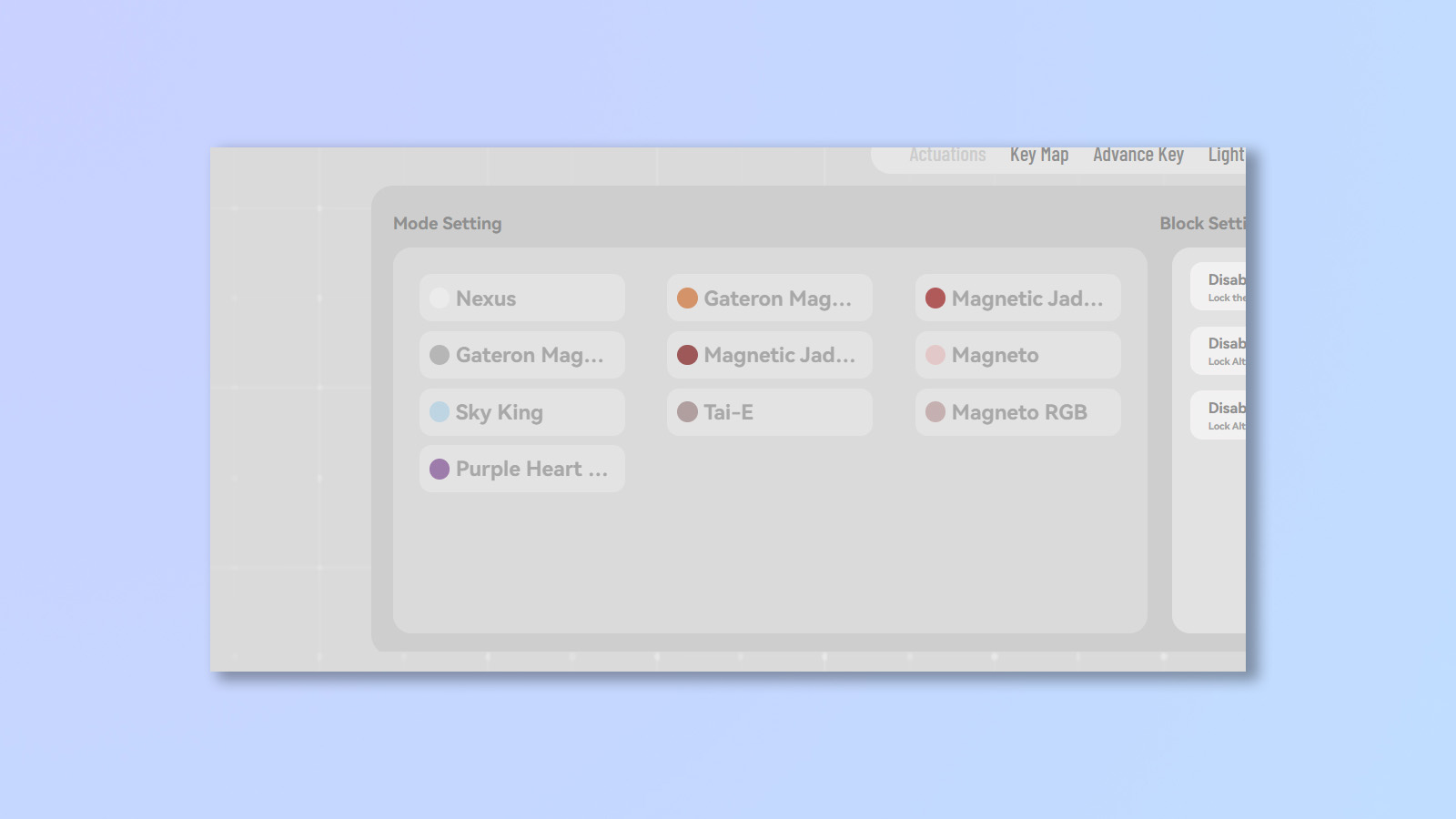 A screenshot of the Lofree Web Hub being used to customize the Lofree Hyzen