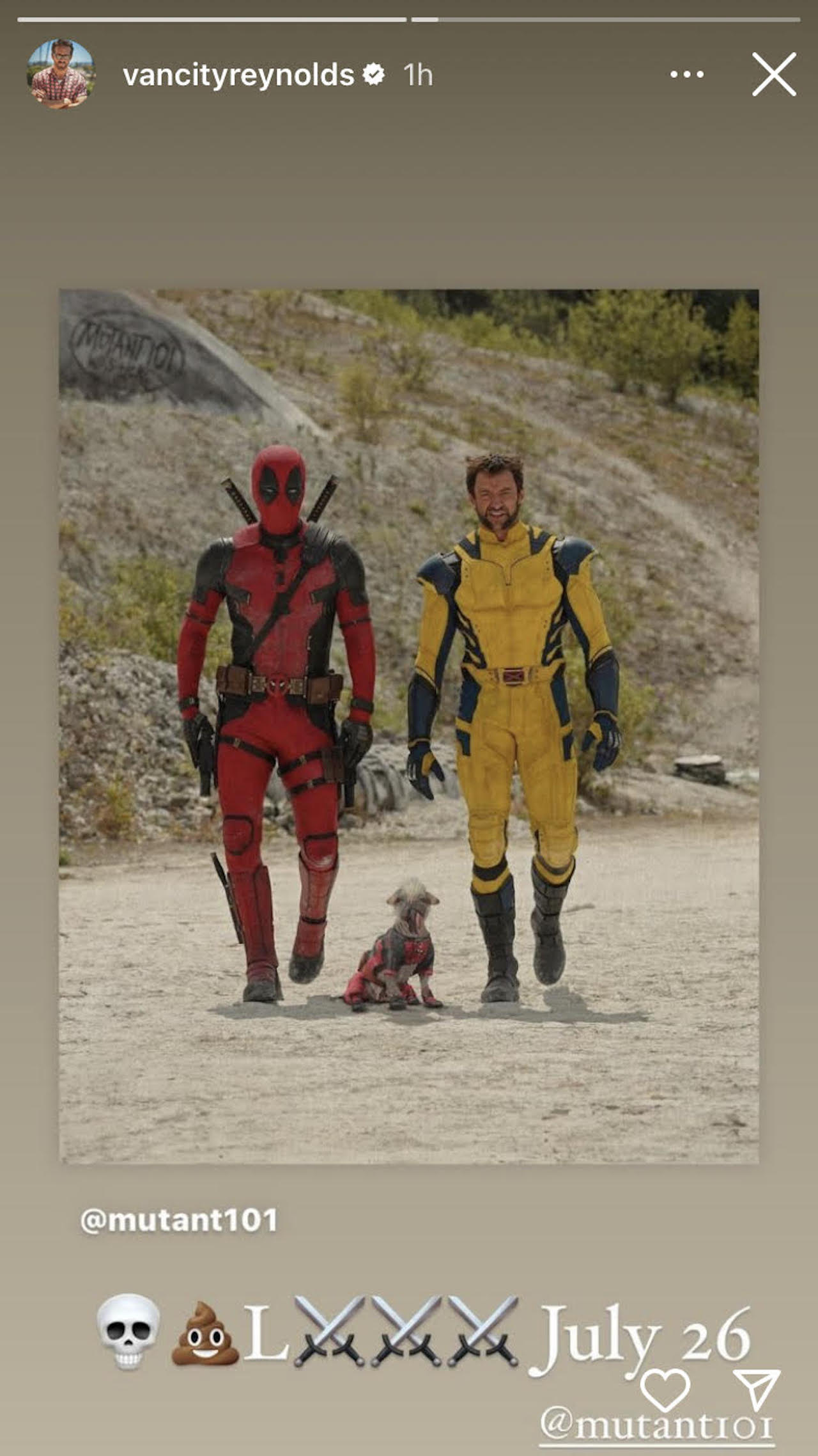 La historia de IG de Ryan Reynolds con Dogpool