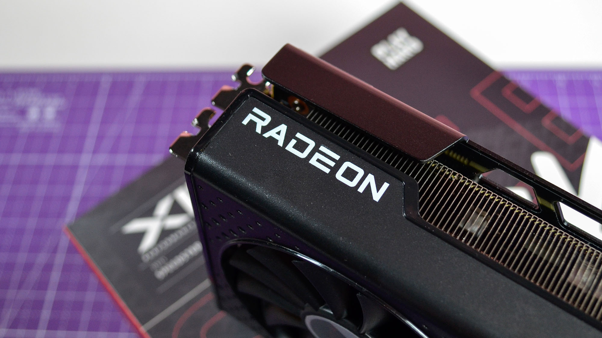 An AMD Radeon RX 7600 XT on a table