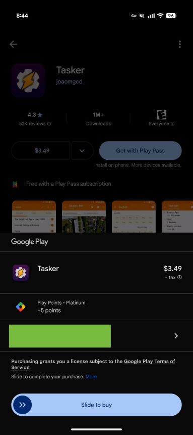 swipe to confirm gesture for Play Store purchases