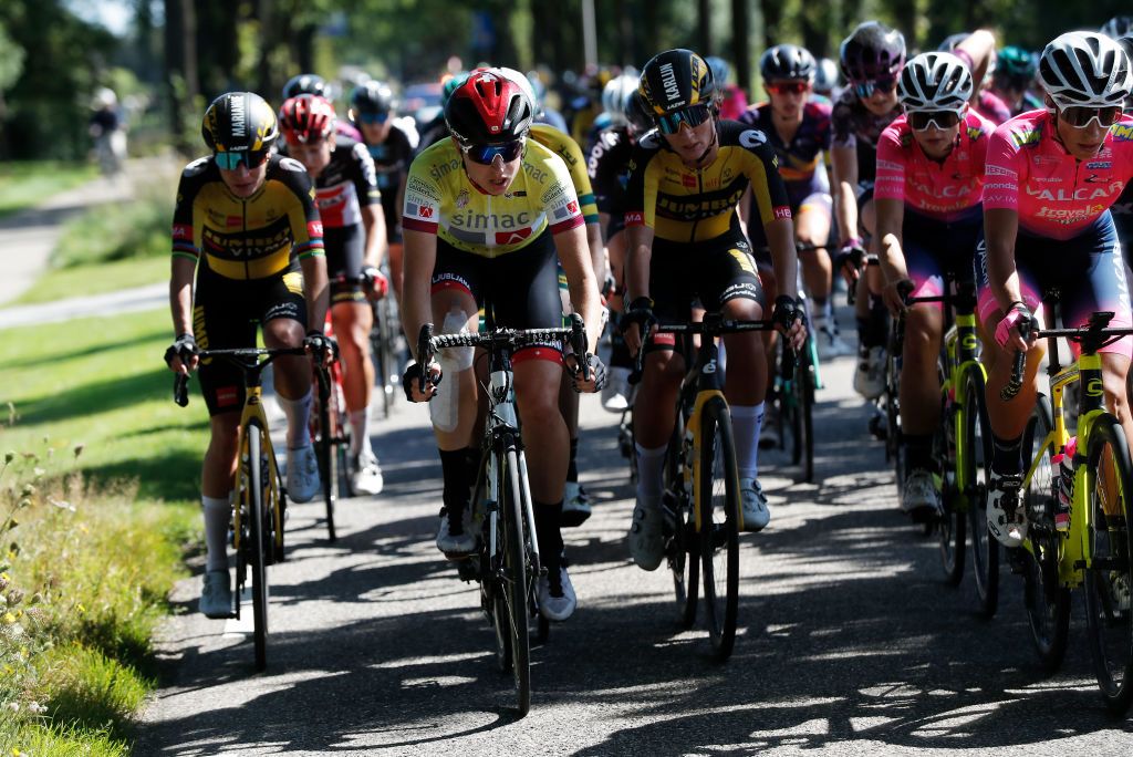 WEERT NETHERLANDS AUGUST 27 Marlen Reusser of Switzerland and Ale Btc Ljubljana Team yellow leader jersey competes during the 23rd Simac Ladies Tour 2021 Stage 3 a 1259km stage from Stramproy to Weert SLT2021 UCIWWT on August 27 2021 in Weert Netherlands Photo by Bas CzerwinskiGetty Images