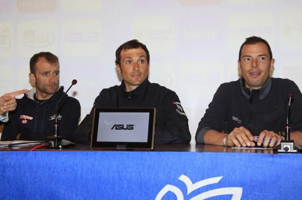 Local heroes: Scarponi, Basso and Ballan at the pre-race press conference