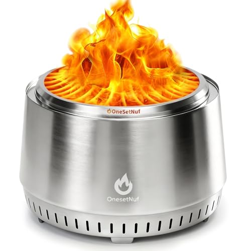 Onesetnuf 21 Inch Smokeless Fire Pit, for Outdoor Patio &amp;amp; Backyard, Dual Airflow Secondary Combustion, Stainless Steel Firepit With Detachable Ash Pan, Clean Burn, Portable for Camping &amp;amp; Gatherings